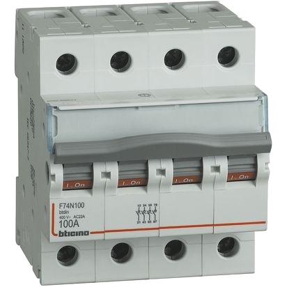 Bticino F74N100 - Interruttore Magnetotermico Modulare Curva C - 4 Poli (4P) - 100A