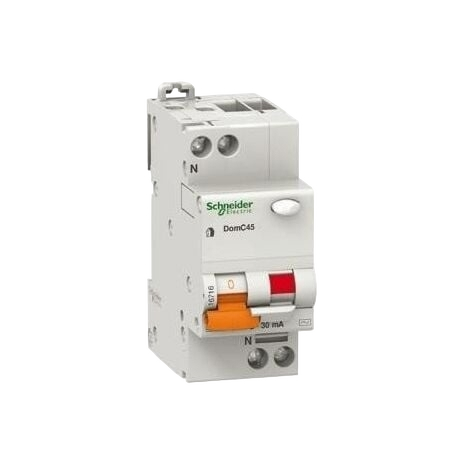 Schneider Electric DomC45 - Interruttore Magnetotermico Differenziale (RCBO) Tipo AC - 1 Polo + Neutro (1P+N) - 16 A - 30 mA